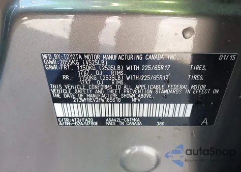 2015 Toyota Rav4 Xle from USA, damaged, VIN 2T3WFREV2FW165618